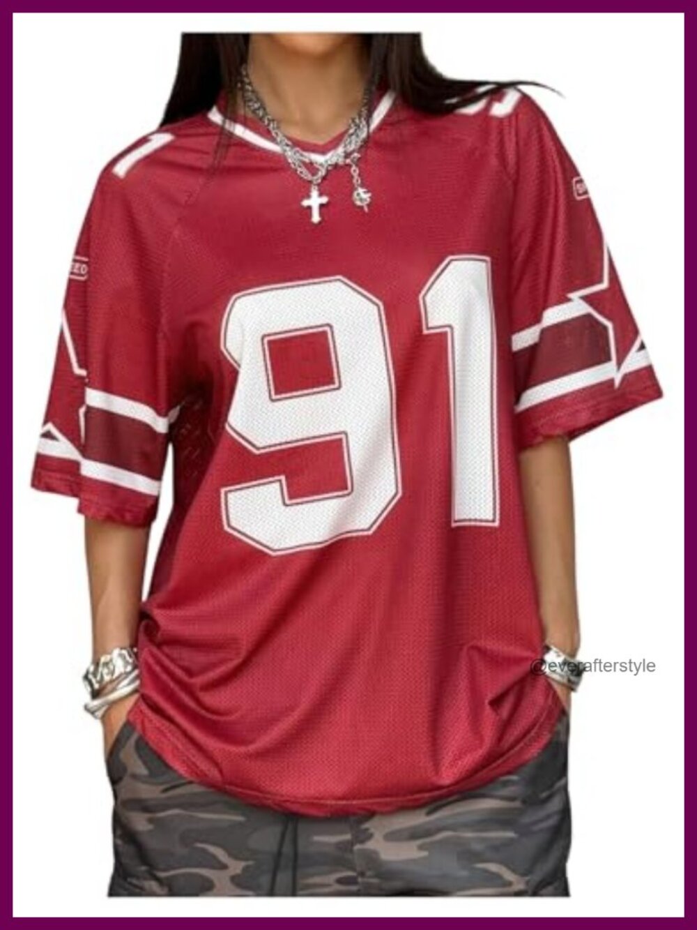 Women's Oversized Football Jersey Top V Neck Drop Shoulder Graphic Tee